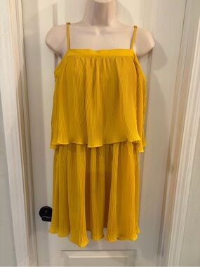 TCEC Yellow Pleated Spaghetti Strap Dress